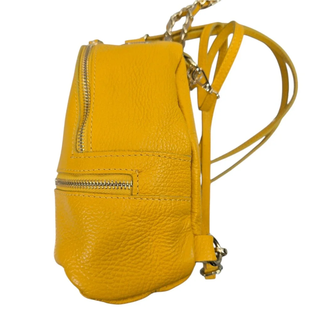 Vera Pelle Yellow Pebbled Leather Convertible Mini Backpack Crossbody Made Italy
